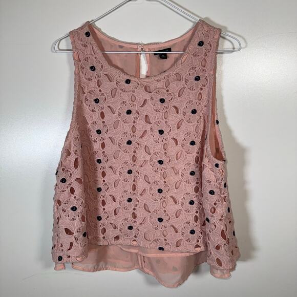 Ann Taylor Women’s XL Lace Crochet Tank Top Pink Black Floral Embroidered - Picture 5 of 16